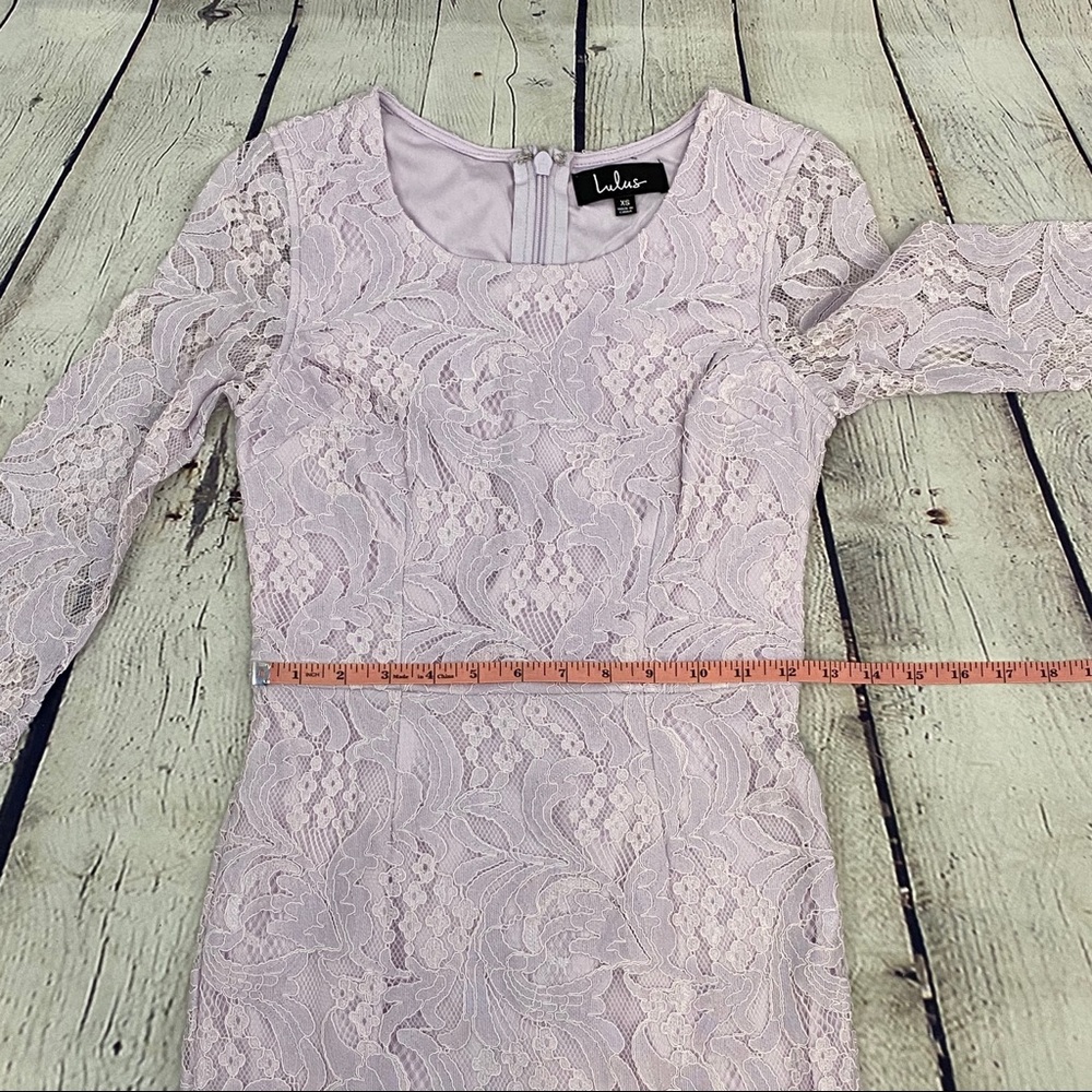Lulu’s Lilac Mini 3/4 Sleeves Lace Dress, Size XS - Picture 7 of 8